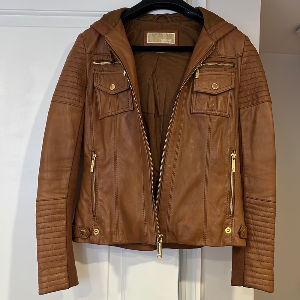 Michael Kors leather hooded jacket size S